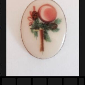 Oval Christmas Candle Brooch - Pink Candle with Pine and Pinecones